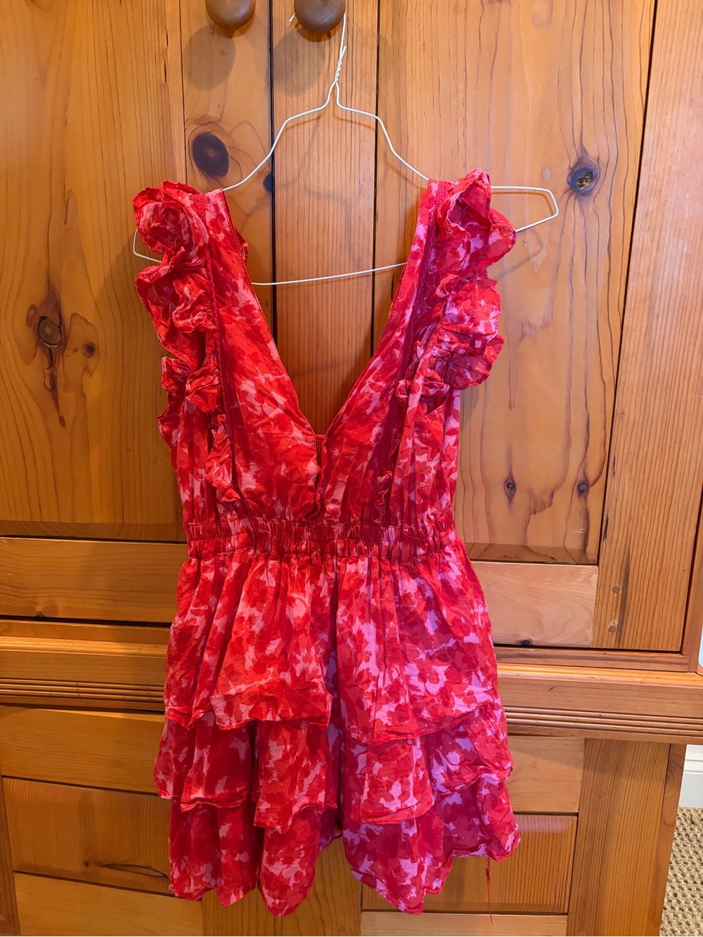 Olivaceous Bright Red Ruffle Mini Dress
